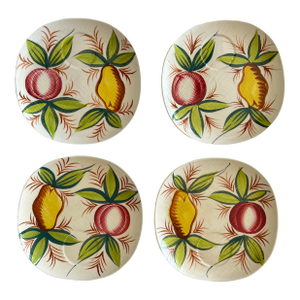 Vintage Ucagco Hand Painted Apple Pear Textured Dessert Plates, Made in Usa- Set of 4