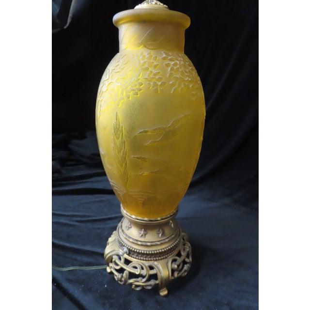 Steuben Steuben Acid Cut Yellow Ochre Jade Glass Liberty Table Lamp For Sale - Image 4 of 12