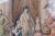 Framed watercolor representing a costume ball scene in a luxurious house interior with two columns flanking the door...