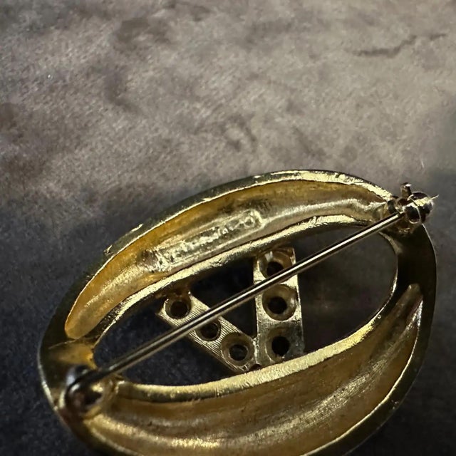 1990s Brass and Strass Logo Brooch by Valentino For Sale - Image 6 of 7
