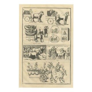 Montfaucon, Roman Carts, Carriages and a Ceremonial Car from Reliefs, 1722, Engraving For Sale