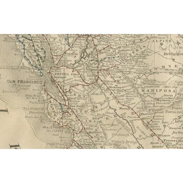 California Map of The Golden States Railroads and Cities and Counties, 1888 For Sale - Image 4 of 10