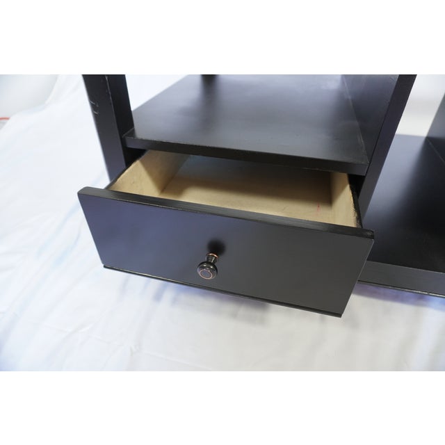 Modern Black Coffee Table – Glass Top, 2 Drawers, Freshly Refinished For Sale - Image 4 of 11