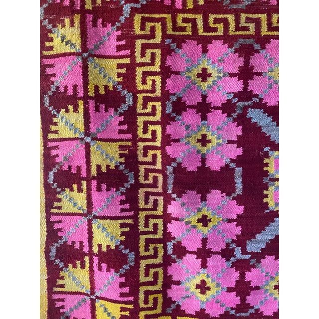 Burgundy C. 1977 Vintage Peruvian Andean Handwoven Wool Textile Wall Hanging (69" X 61") For Sale - Image 8 of 11