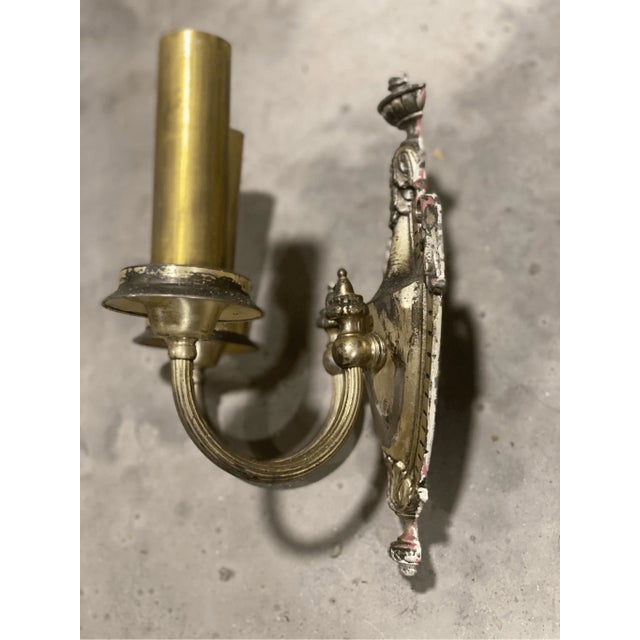 Brass Antique Neoclassical Urn Style Brass Double Wall Sconce for Repair For Sale - Image 8 of 9