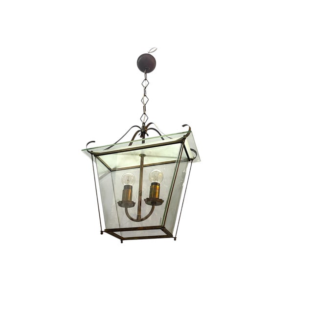 Mid-Century Modern Italian Faceted Glass and Brass Pendant Lantern in the style of G. Ulrich, 1940s For Sale - Image 11 of 11