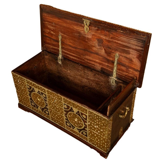 Brown Antique Zanzibar Omani Teak & Brass Stud & Copper Clad Dowry Chest For Sale - Image 8 of 15