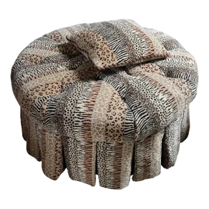 Custom Animal Print Tufted Skirted Ottoman Cocktail Table With Matching Pillow