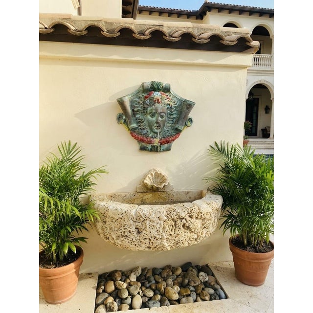 Verdigris Vintage Classical Bronze & Polychrome Water Fountain Mask For Sale - Image 8 of 12