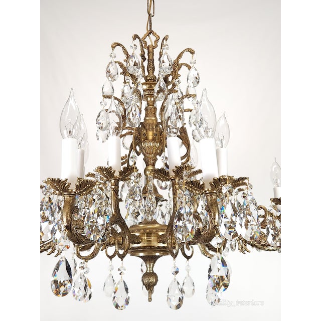Antique 18 Light Regal Regency Brass Cut Lead Glass Crystal Chandelier For Sale - Image 11 of 12