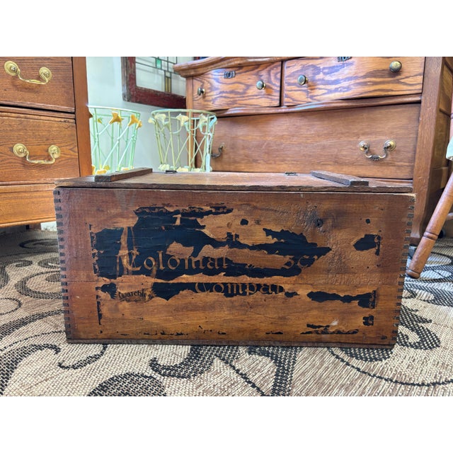 Antique Colonial Biscuit Company Philadelphia Wooden Advertising Crate With Original Lithograph Label For Sale - Image 11 of 11