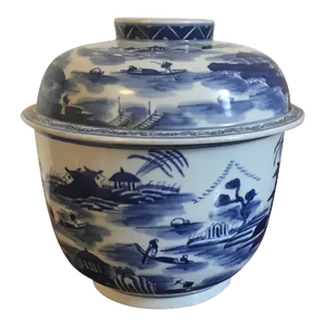 Large Chinese Export Blue & White Porcelain Storage Jar and Cover