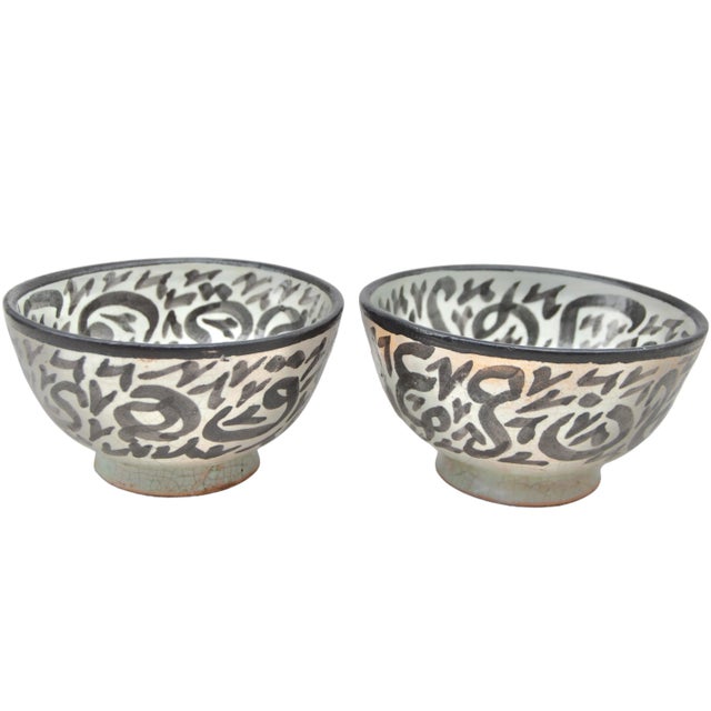 Early 20th Century Antique Calligraphy-Patterned Moorish Ceramic Bowls- 2 Pieces For Sale - Image 5 of 9