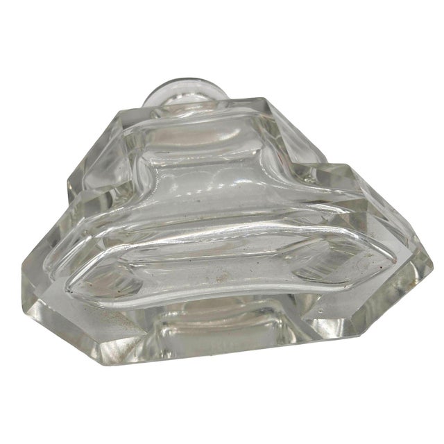 Glass 1930s Art Deco Karl Palda Style Geometric Crystal Perfume Bottle W/ Coral Red Stopper For Sale - Image 7 of 9