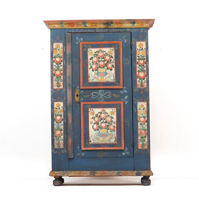 Antique Rustic Farmhouse Painted Bridal Cabinet, 1863 For Sale - Image 16 of 16