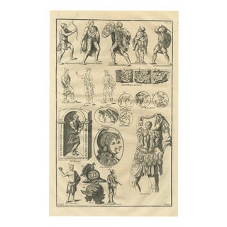 Montfaucon, Barbarian Warriors of the Antonine Column, Helmets and Gems, 1722, Engraving For Sale