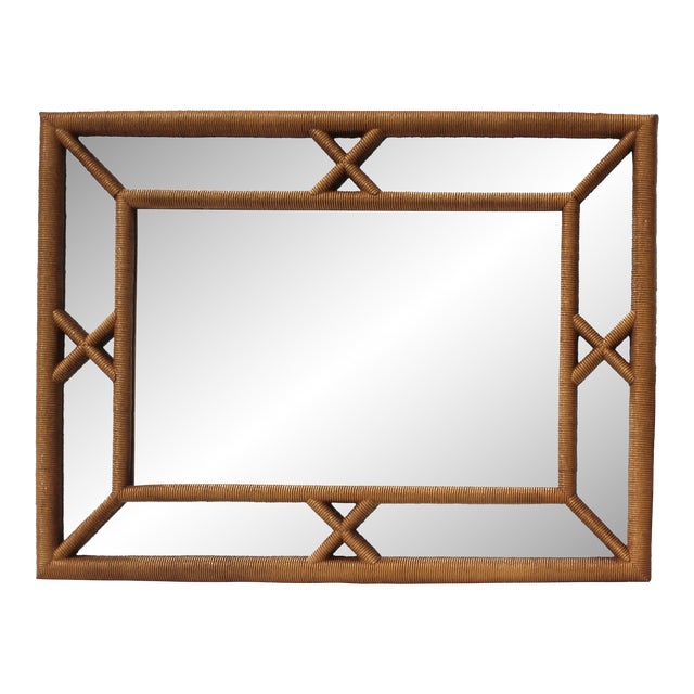 Midcentury Faux Rope Wrapped Mirror From the 1970s For Sale