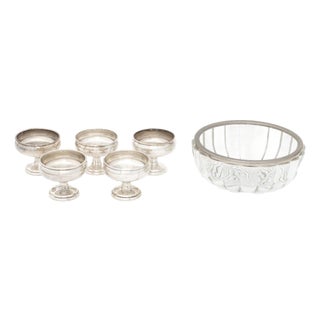 Modern Crystal and Silverplate Bowl and Dishes, 6 For Sale