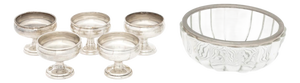 Modern Crystal and Silverplate Bowl and Dishes, 6