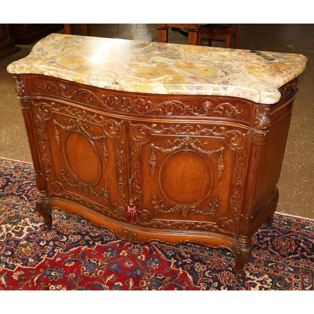Wood French Louis XVI Style Marble Top Burl Wood Server Dresser Commode Circa 1920 For Sale - Image 7 of 14