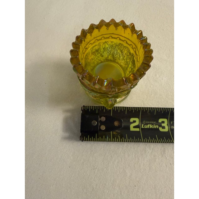 Glass 1960s Amber Carnival Glass Face Toothpick Holder | Figural Glass Crown Vase / Trinket Cup For Sale - Image 7 of 8