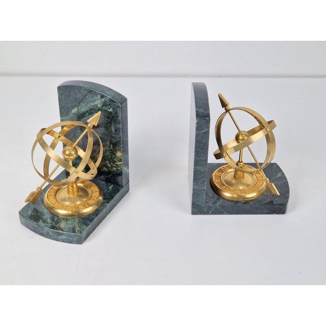 Nautical Brass & Marble Sundial Bookends, Set of 2 For Sale - Image 3 of 9