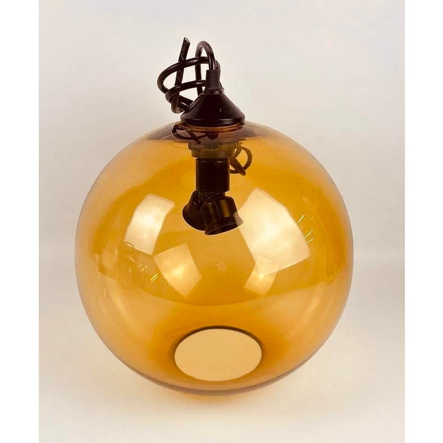 Amber Smoked Glass Globe Pendant Lights - a Pair For Sale In New York - Image 6 of 8