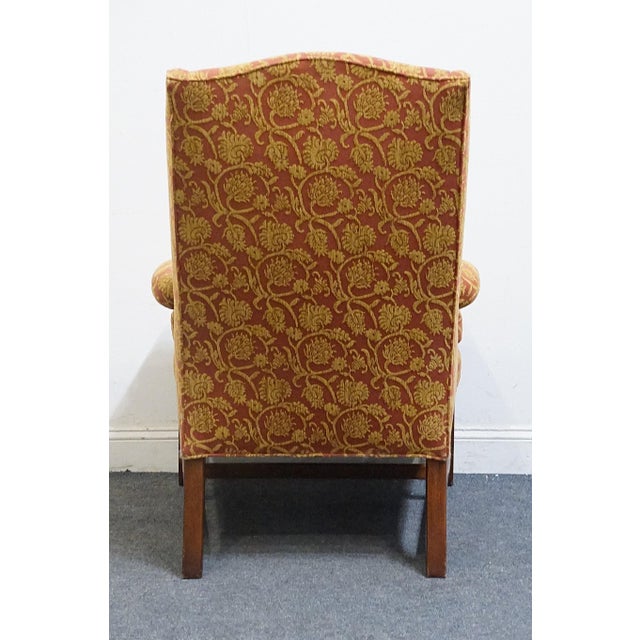 Henredon Furniture Traditional Gold & Terracotta Scrolling Demask Upholstered Accent Wingback Arm Chair For Sale In Kansas City - Image 6 of 10