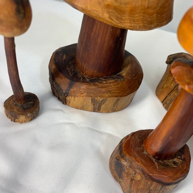 Set of 7 Hand Carved Folk Art Mushrooms For Sale In Chicago - Image 6 of 10