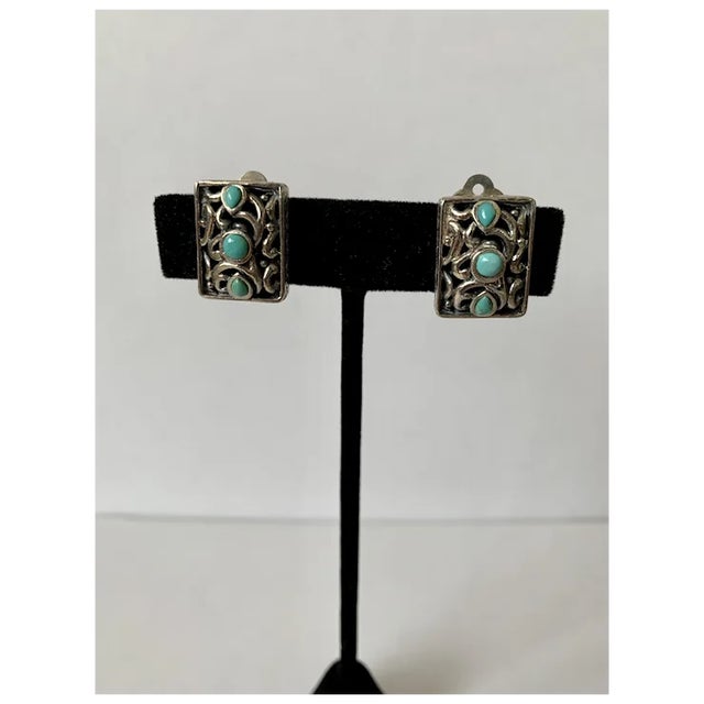 Late 20th Century Sterling and Turquoise Clip-On Earrings, A Pair For Sale - Image 12 of 12