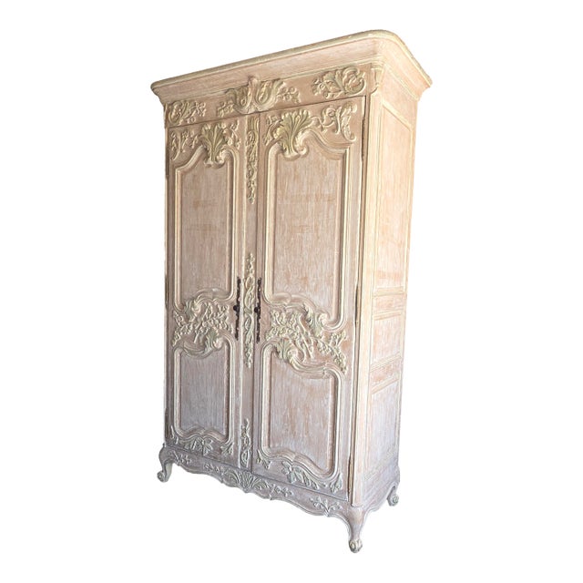 Large White French Style Armoire With Interior Drawers For Sale