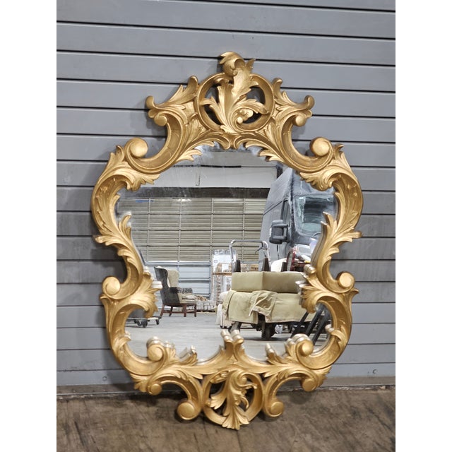 Store Item: GORGEOUS DESIGNER ROCCOCO STYLE GOLD GILT WOOD FRAMED MIRROR Description: Late Baroque dramatically styled...