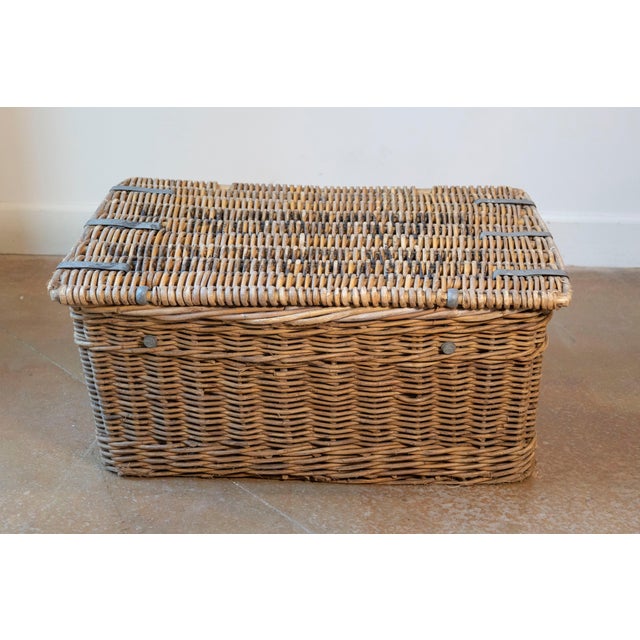 Brown 19th Century English Wicker Laundry Basket with Painted Labeling For Sale - Image 8 of 8