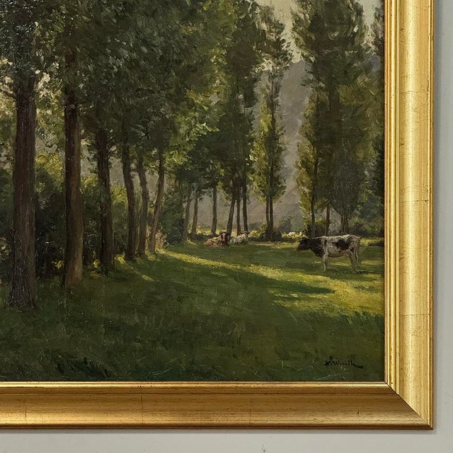 Antique Belgian Oil on Canvas Painting “Cows Grazing” by Xavier Wurth (1869-1933) For Sale - Image 9 of 15