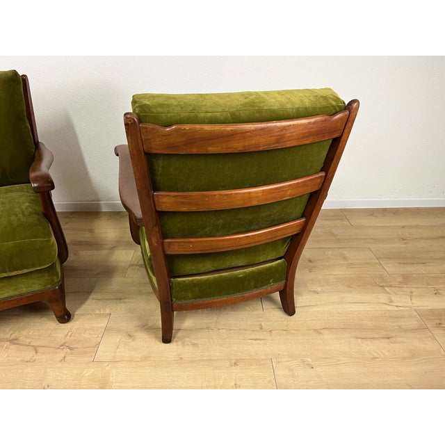 Set of Wooden and Green Velvet Chairs, 1950s For Sale - Image 6 of 9