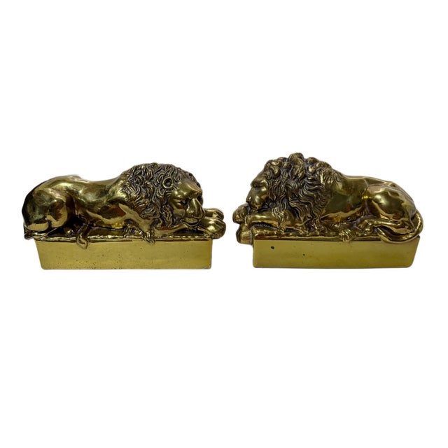 Mid 20th Century Solid Cast Brass Antonio Canova Lion Bookends - A Pair For Sale - Image 4 of 8