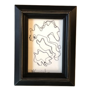 Original Vintage Small Wayne Cunningham Abstract Ink Drawing Framed Signed For Sale