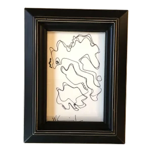 Original Vintage Small Wayne Cunningham Abstract Ink Drawing Framed Signed