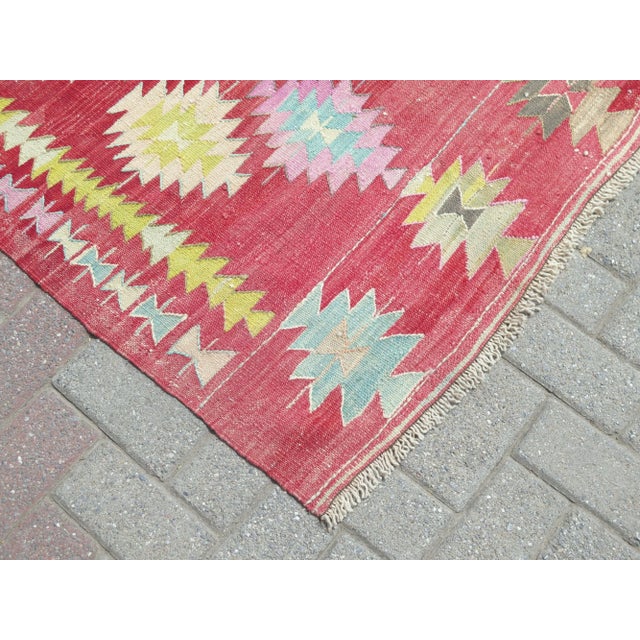 Mid 20th Century Vintage Turkish Kilim Wool Area Rug Boho Rug For Sale - Image 6 of 11