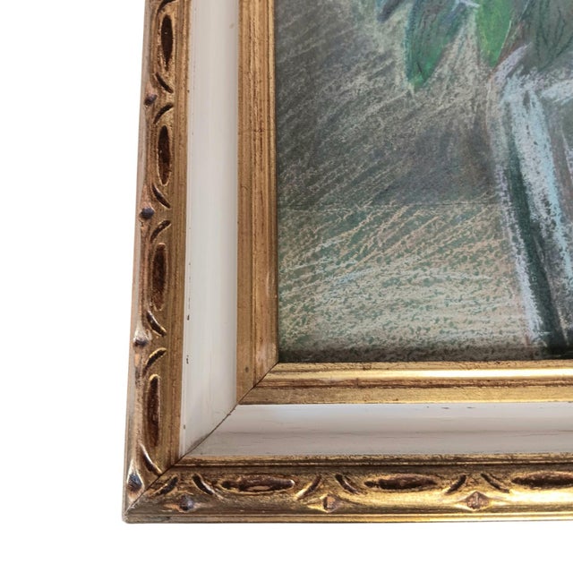 Pastel Floral Painting of Lilacs in Purple Green Gold & White Frame 17" X 14" For Sale - Image 4 of 12