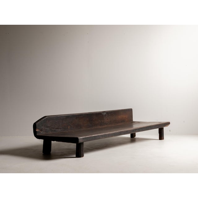Asian Antique Sculptural Monolithic Wood Form 19th Century Primitive Bench, Wabi Sabi Presence For Sale - Image 3 of 17