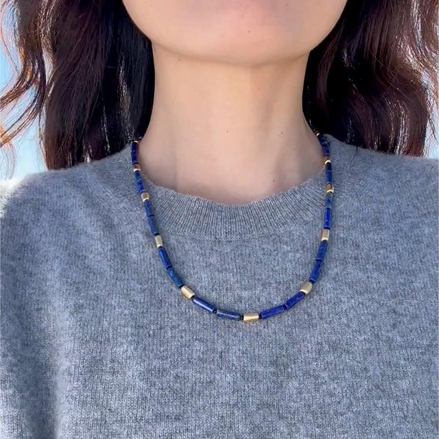 Lapis Lazuli Tube Matinee Necklace For Sale - Image 9 of 9