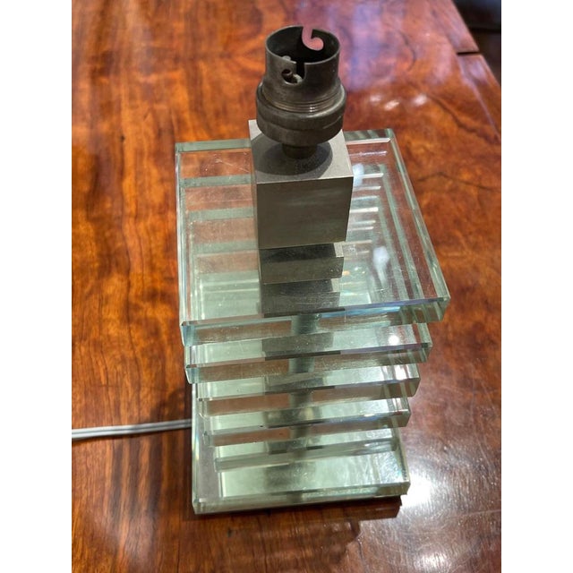 Modernist Art Deco Glass and Nickel Table Lamps from Maison Desny, France, 1930s, Set of 2 For Sale - Image 9 of 16