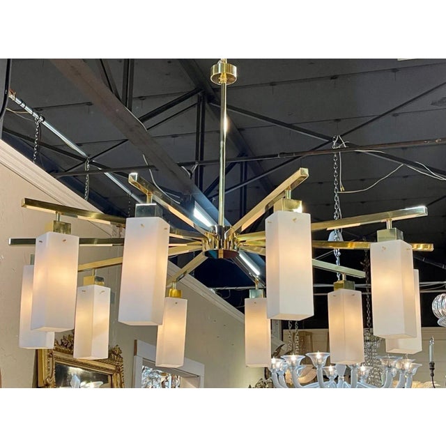 Modern Murano Square Shaped Glass and Brass Chandelier For Sale - Image 10 of 10
