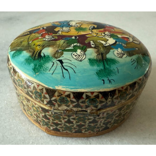 Vintage Persian Hand Painted Wood Trinket Box For Sale - Image 4 of 9