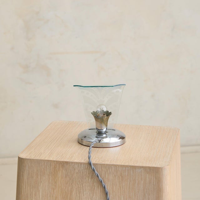 Petite Italian Chrome + Murano Glass Table Lamp, 1950s - 2 Available For Sale - Image 10 of 12
