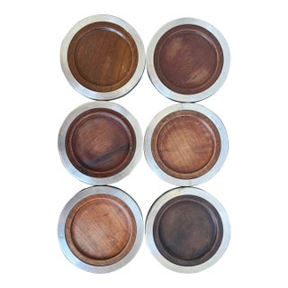 Jean Dobré Jacaranda and Stainless Steel Coasters for Tropic-Art - Set of Six For Sale
