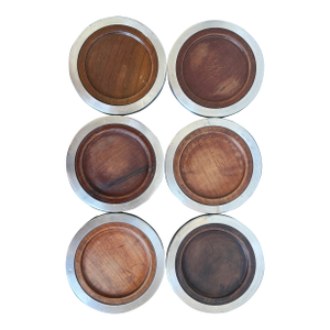 Jean Dobré Jacaranda and Stainless Steel Coasters for Tropic-Art - Set of Six