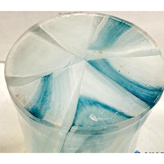 Tall 15.5” Vintage Italian Blown Glass Fazzoletto Lily Vase – Aqua Alabastro Swirl For Sale In San Diego - Image 6 of 14