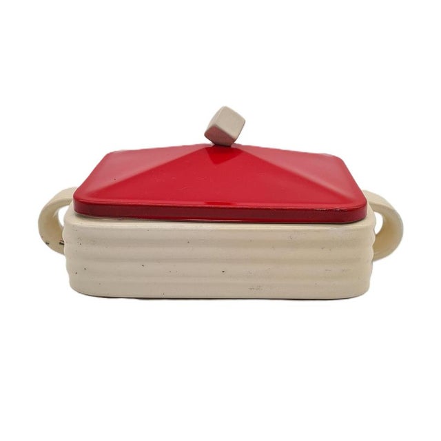 Ceramic Butter Dish with a Red Metal Lid, 1950s For Sale - Image 12 of 12